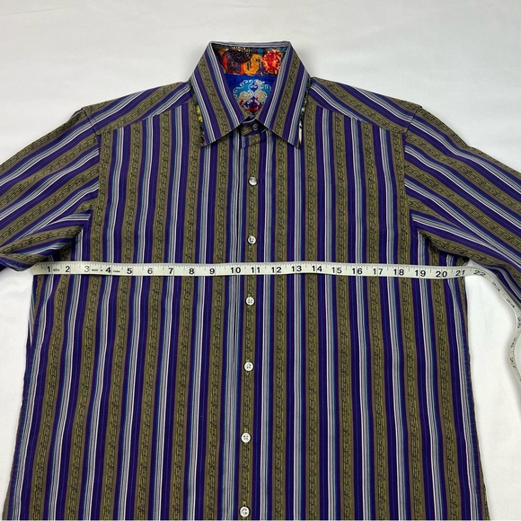 Robert Graham Mens Button Up Shirt Sz Small Flip Cuff Striped Purple C3 - Picture 8 of 9